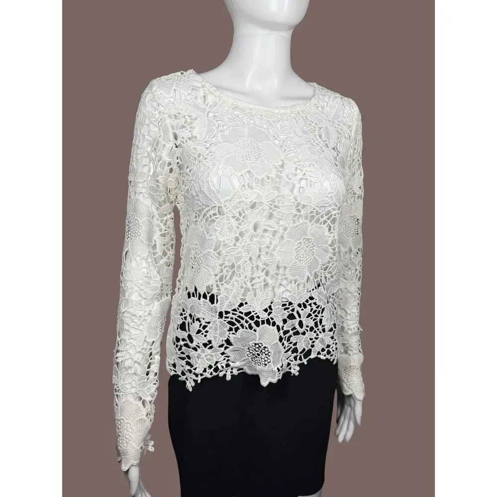 Divided H&M White Floral Lace Eyelet Blouse Size 8